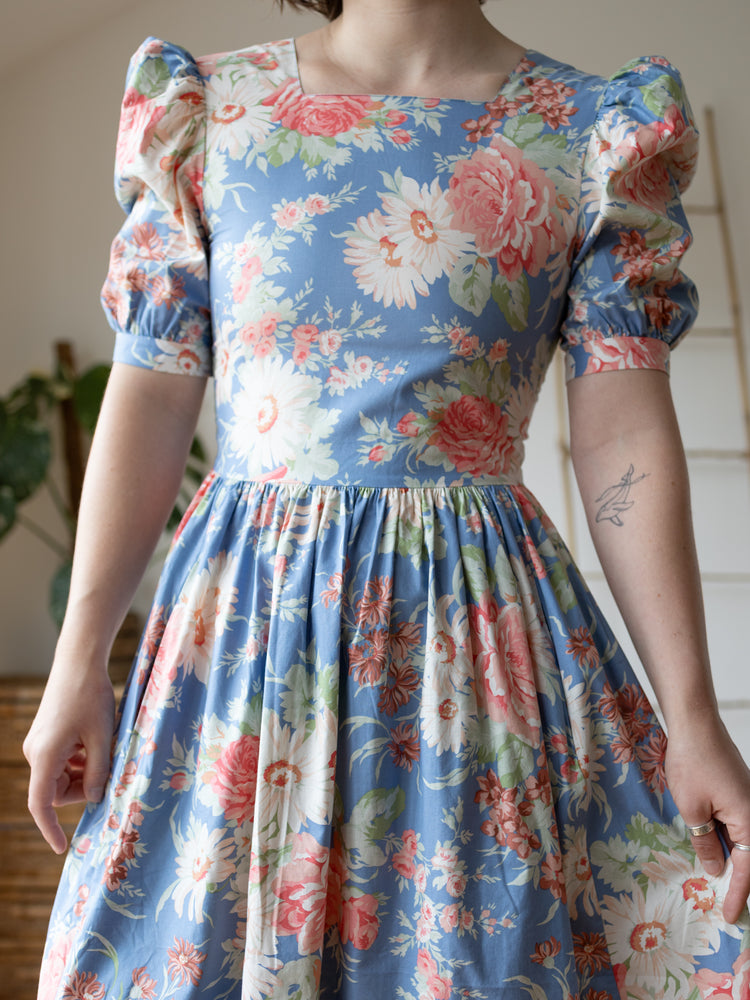 Laura Ashley Blue Floral Midi Dress - S