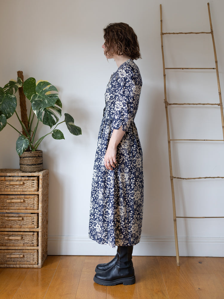 Laura Ashley Navy Floral Midi Dress - M