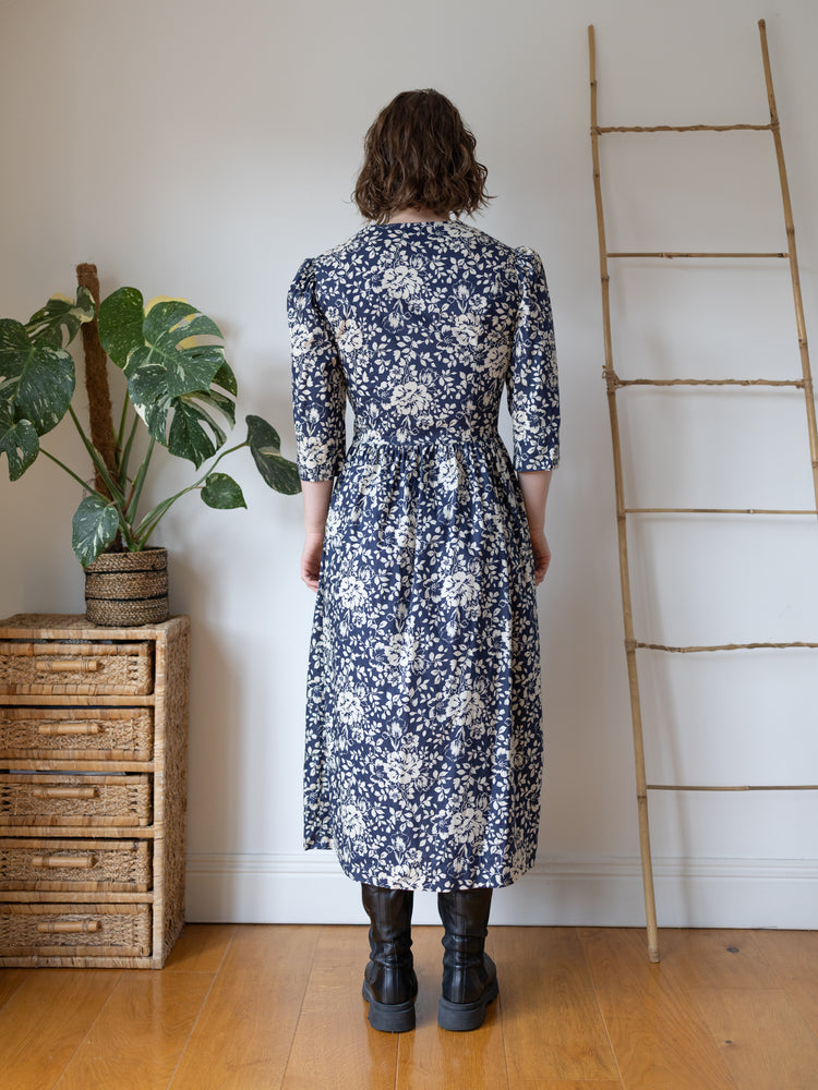 Laura Ashley Navy Floral Midi Dress - M