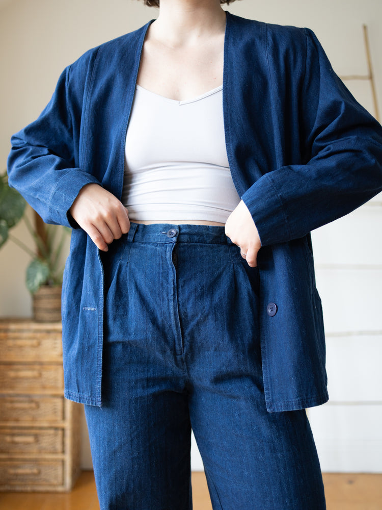 Laura Ashley Indigo Herringbone Suit Set - M/L