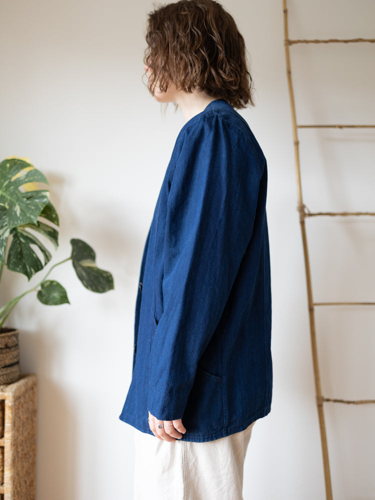 Laura Ashley Indigo Herringbone Collarless Jacket - M/L