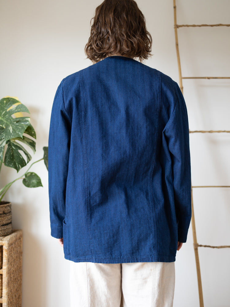 Laura Ashley Indigo Herringbone Collarless Jacket - M/L