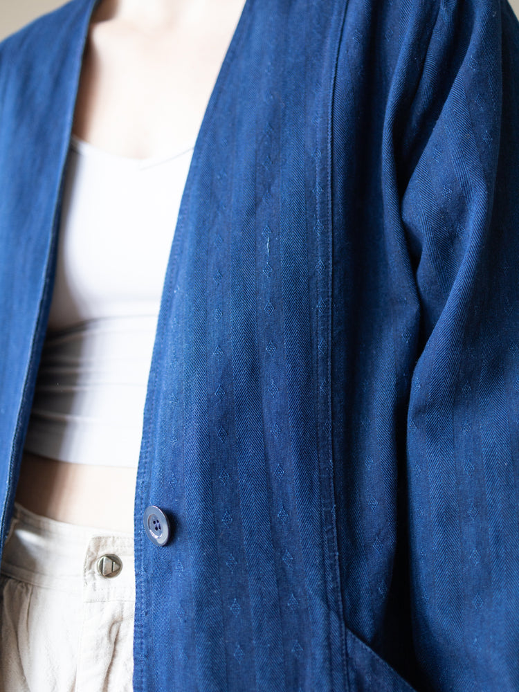 Laura Ashley Indigo Herringbone Collarless Jacket - M/L