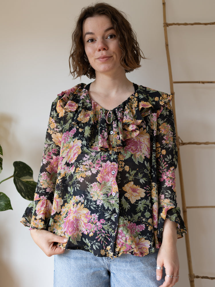 Laura Ashley Floral Chiffon Shirt - M