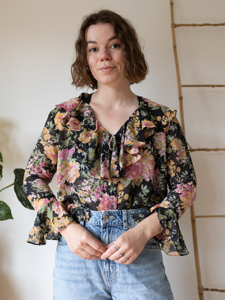 Laura Ashley Floral Chiffon Shirt - M