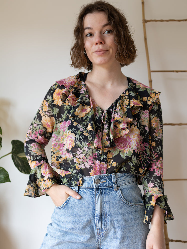 Laura Ashley Floral Chiffon Shirt - M
