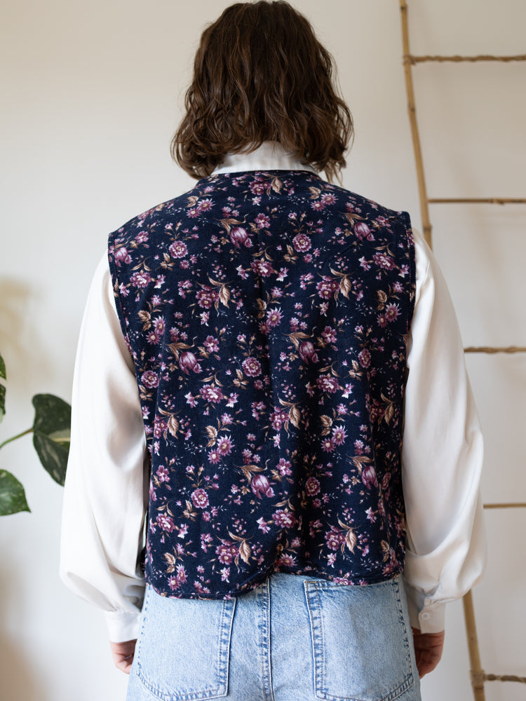 Laura Ashley Navy Ditsy Floral Corduroy Waistcoat - L