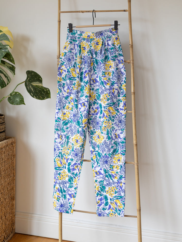 Laura Ashley Blue & Yellow Casual Trousers - XS
