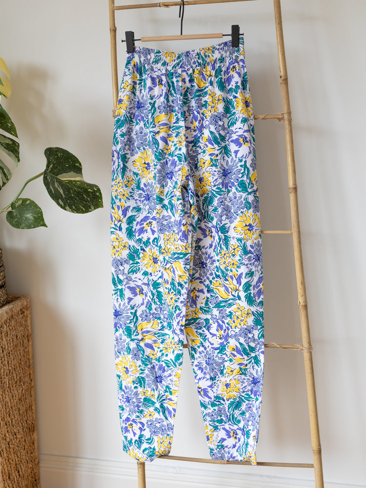 Laura Ashley Blue & Yellow Casual Trousers - XS