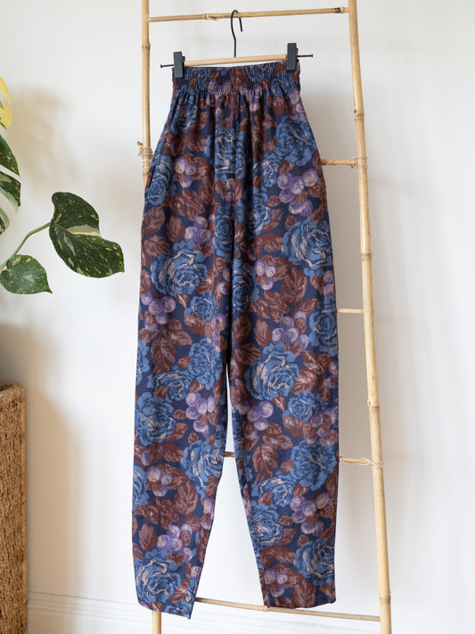 Laura Ashley Navy Rose High Waist Trousers - XS