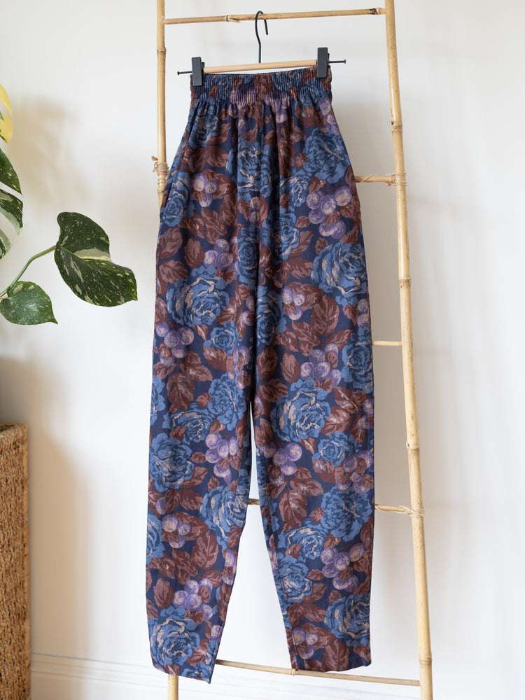 Laura Ashley Navy Rose High Waist Trousers - XS