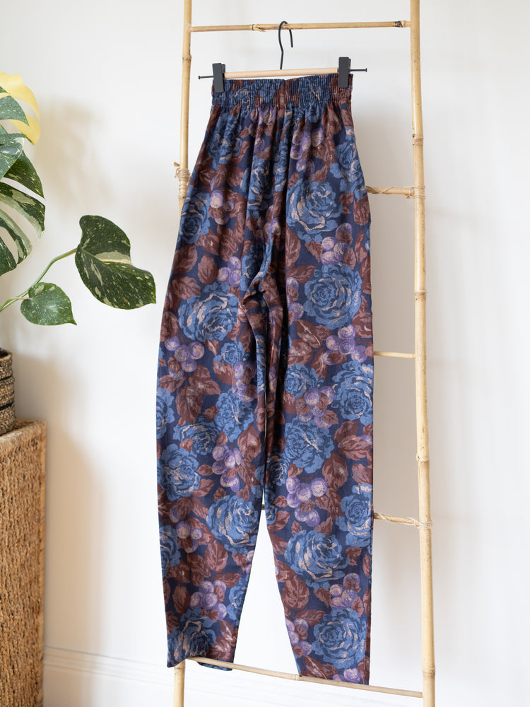Laura Ashley Navy Rose High Waist Trousers - XS