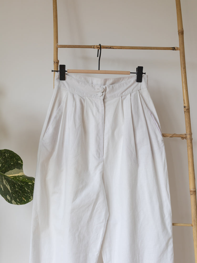 Laura Ashley White Linen High Waist Trousers - 25"