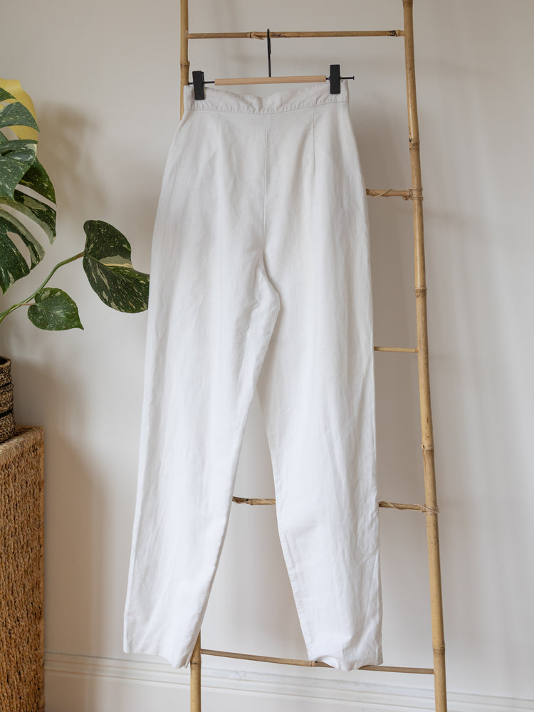Laura Ashley White Linen High Waist Trousers - 25"