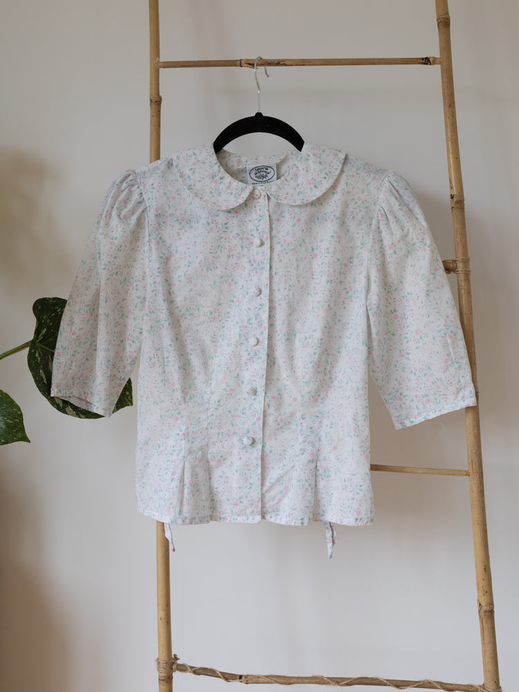 Laura Ashley White Ditsy Floral Peter Pan Collar Blouse - XS