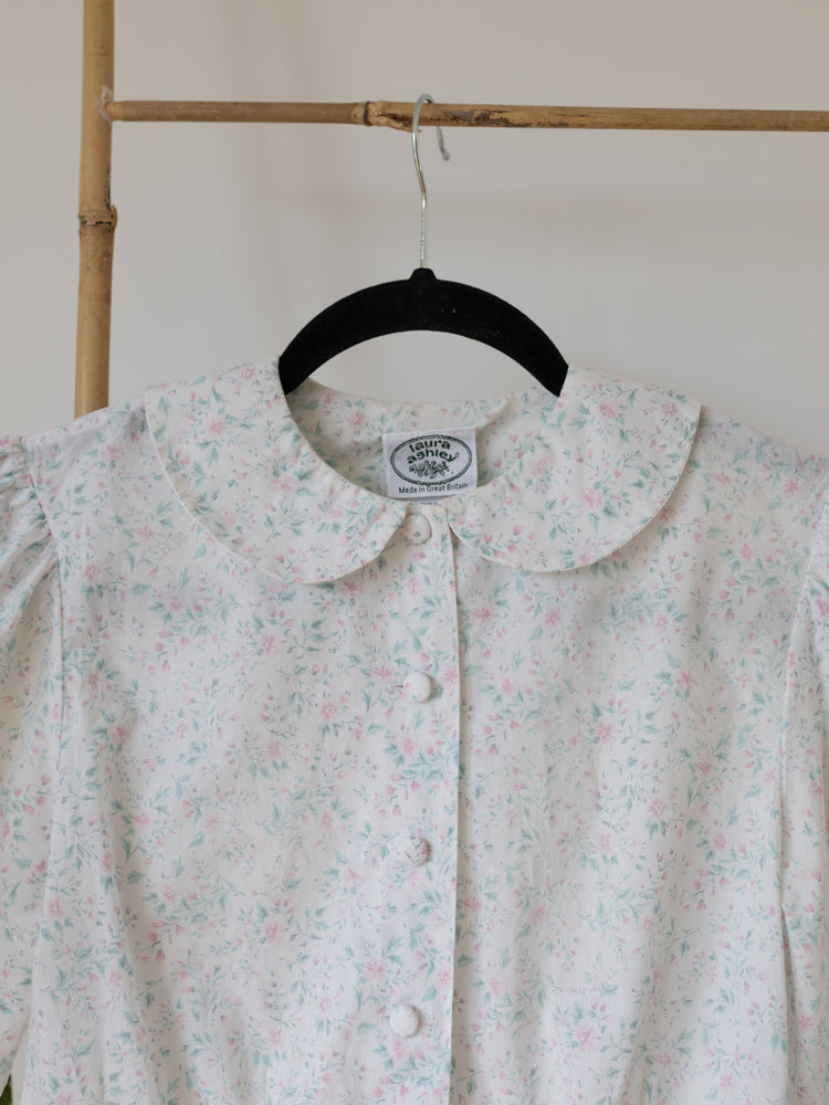Laura Ashley White Ditsy Floral Peter Pan Collar Blouse - XS
