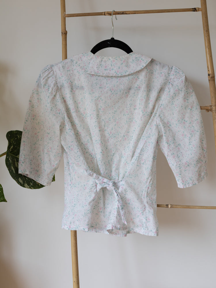 Laura Ashley White Ditsy Floral Peter Pan Collar Blouse - XS