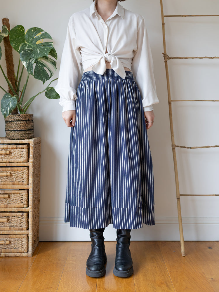 Laura Ashley Navy Stripe Midi Skirt - XL