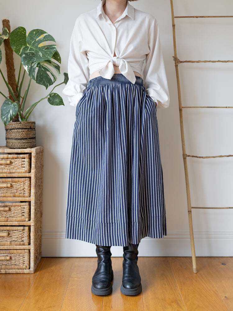 Laura Ashley Navy Stripe Midi Skirt - XL