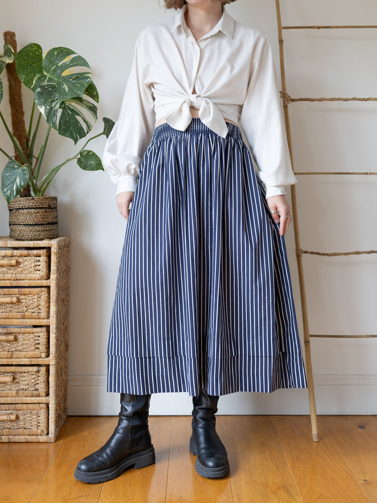 Laura Ashley Navy Stripe Midi Skirt - XL