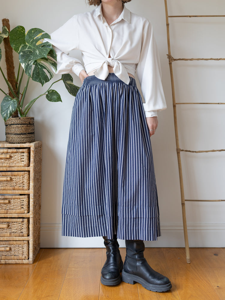 Laura Ashley Navy Stripe Midi Skirt - XL