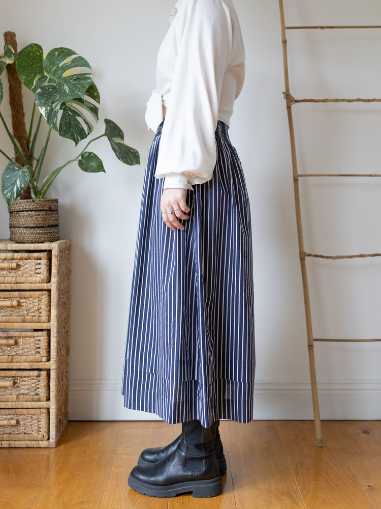 Laura Ashley Navy Stripe Midi Skirt - XL