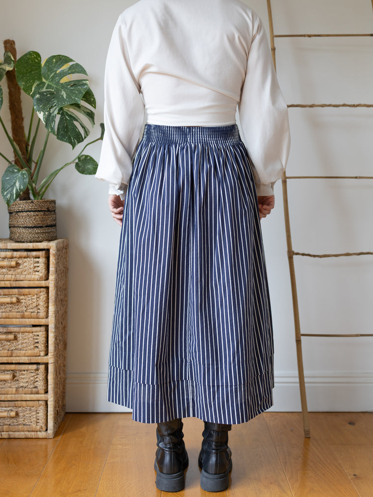 Laura Ashley Navy Stripe Midi Skirt - XL