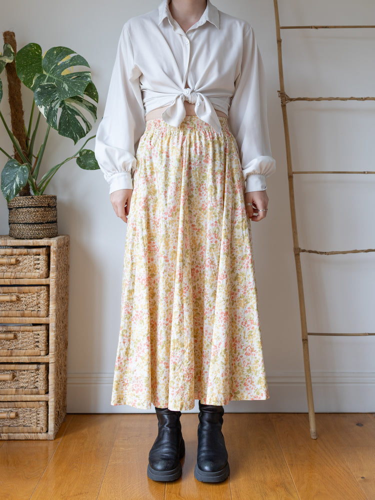 Laura Ashley Butter Yellow Ditsy Floral Maxi Skirt - XS/S