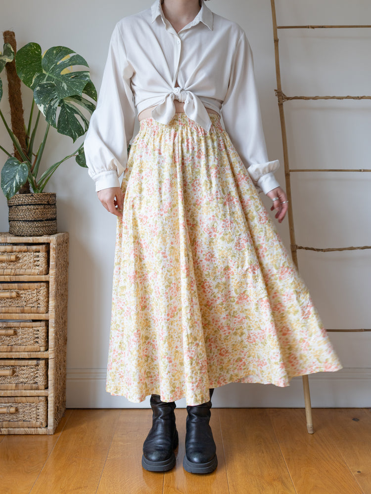 Laura Ashley Butter Yellow Ditsy Floral Maxi Skirt - XS/S
