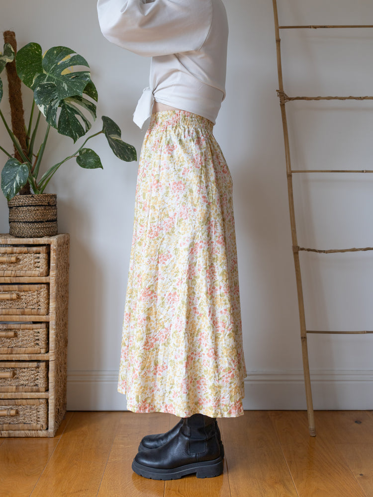 Laura Ashley Butter Yellow Ditsy Floral Maxi Skirt - XS/S