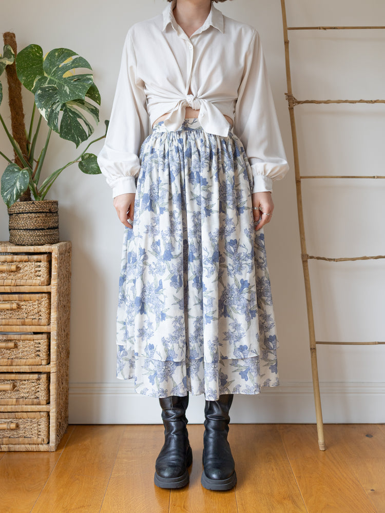 Laura Ashley Blue Botanical Midi Skirt - 27"