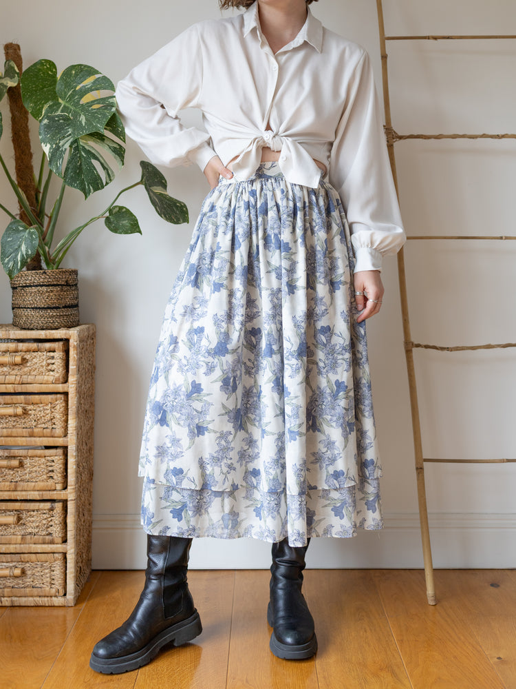 Laura Ashley Blue Botanical Midi Skirt - 27"