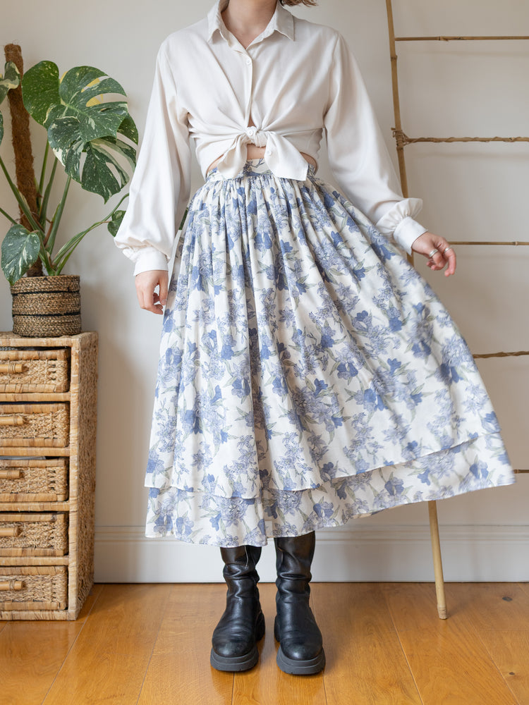 Laura Ashley Blue Botanical Midi Skirt - 27"
