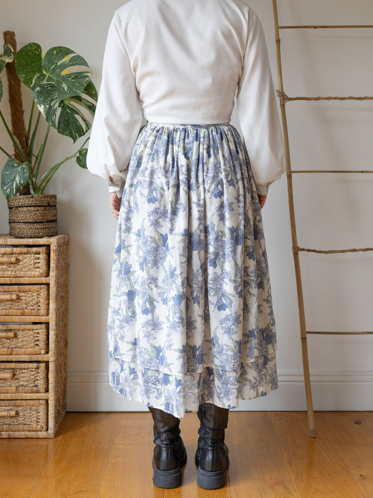 Laura Ashley Blue Botanical Midi Skirt - 27"