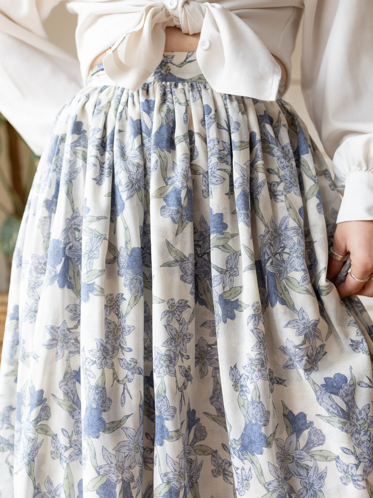 Laura Ashley Blue Botanical Midi Skirt - 27"