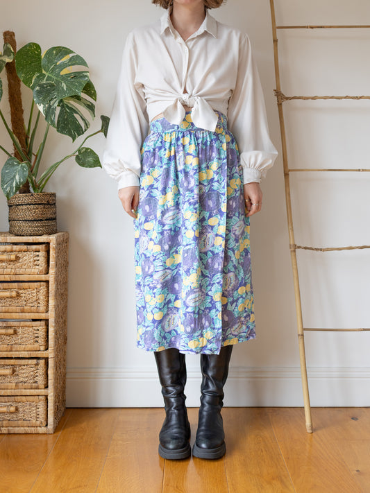 Laura Ashley Blue Fruit Print Midi Skirt - 28"