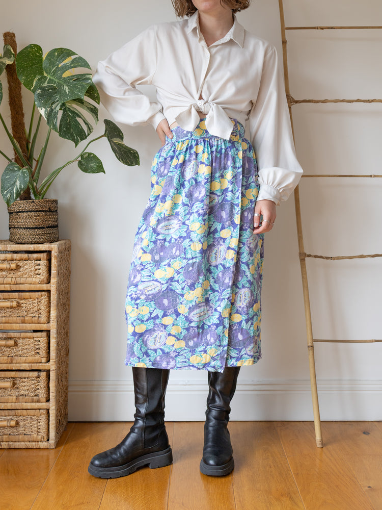 Laura Ashley Blue Fruit Print Midi Skirt - 28"