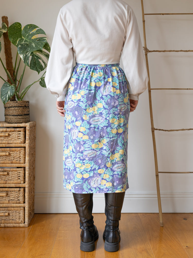 Laura Ashley Blue Fruit Print Midi Skirt - 28"