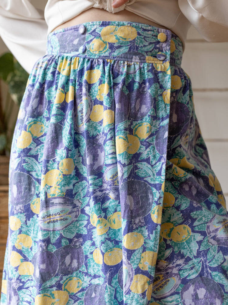 Laura Ashley Blue Fruit Print Midi Skirt - 28"