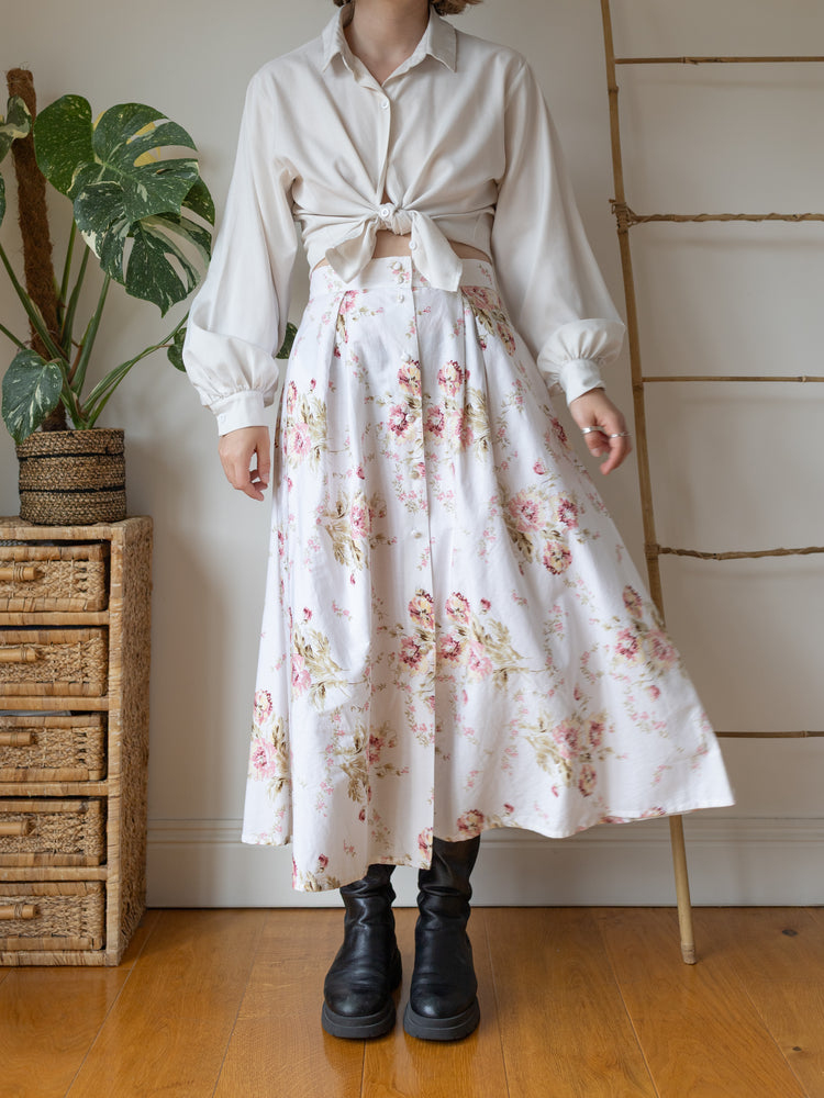 Laura Ashley White Blush Peony Midi Skirt - 29"