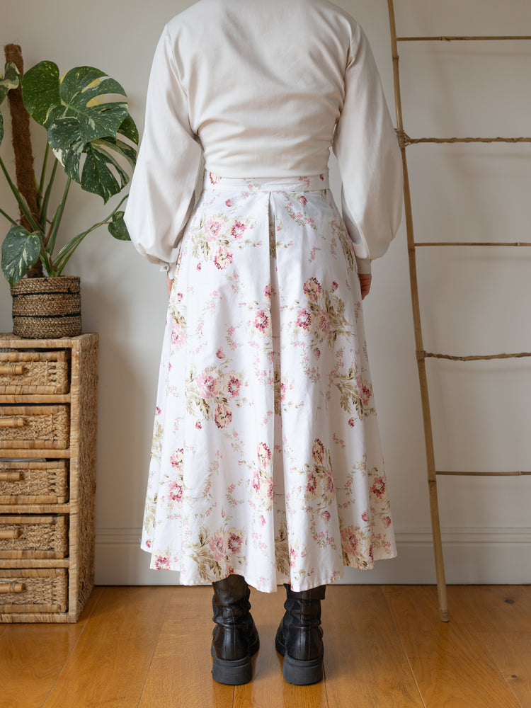 Laura Ashley White Blush Peony Midi Skirt - 29"