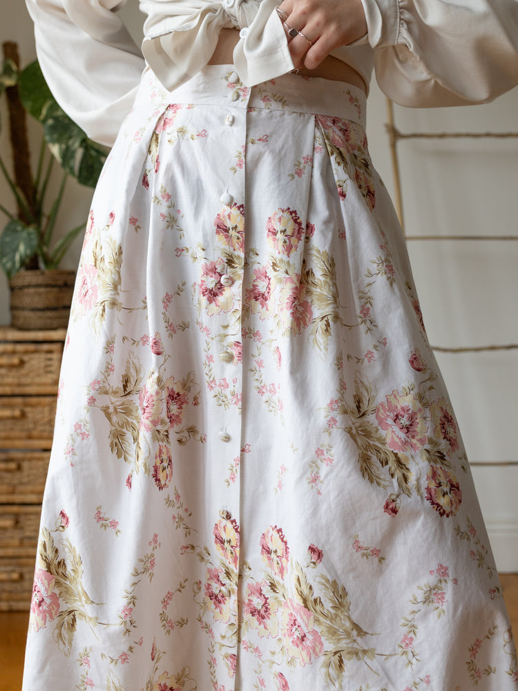 Laura Ashley White Blush Peony Midi Skirt - 29"