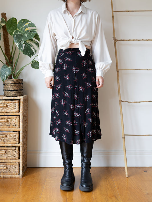 Laura Ashley Black Ditsy Floral Midi Skirt - 26"