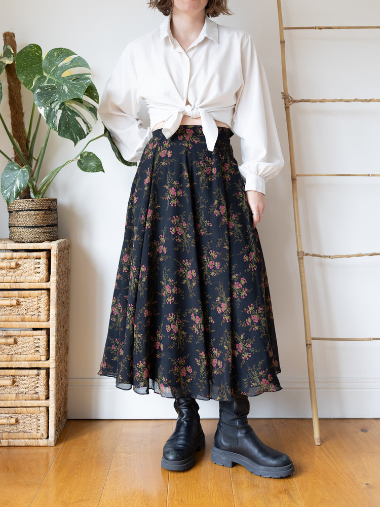Laura Ashley Black Floral Maxi Skirt - 25"