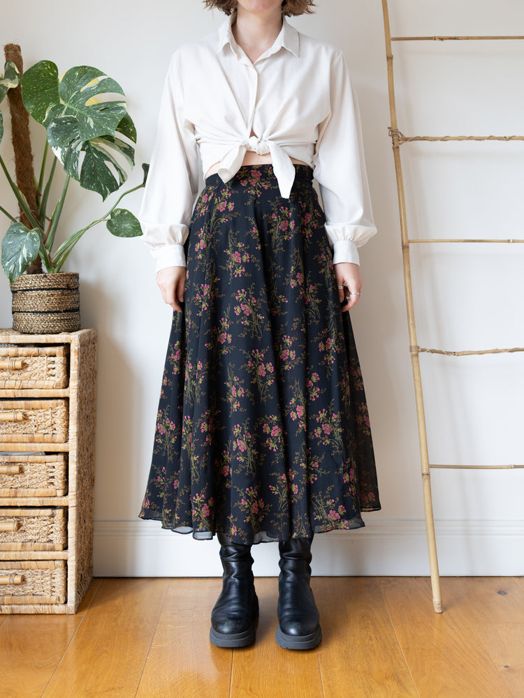 Laura Ashley Black Floral Maxi Skirt - 25"