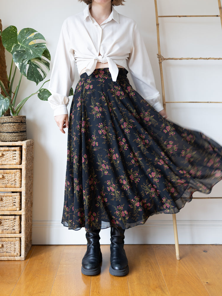 Laura Ashley Black Floral Maxi Skirt - 25"