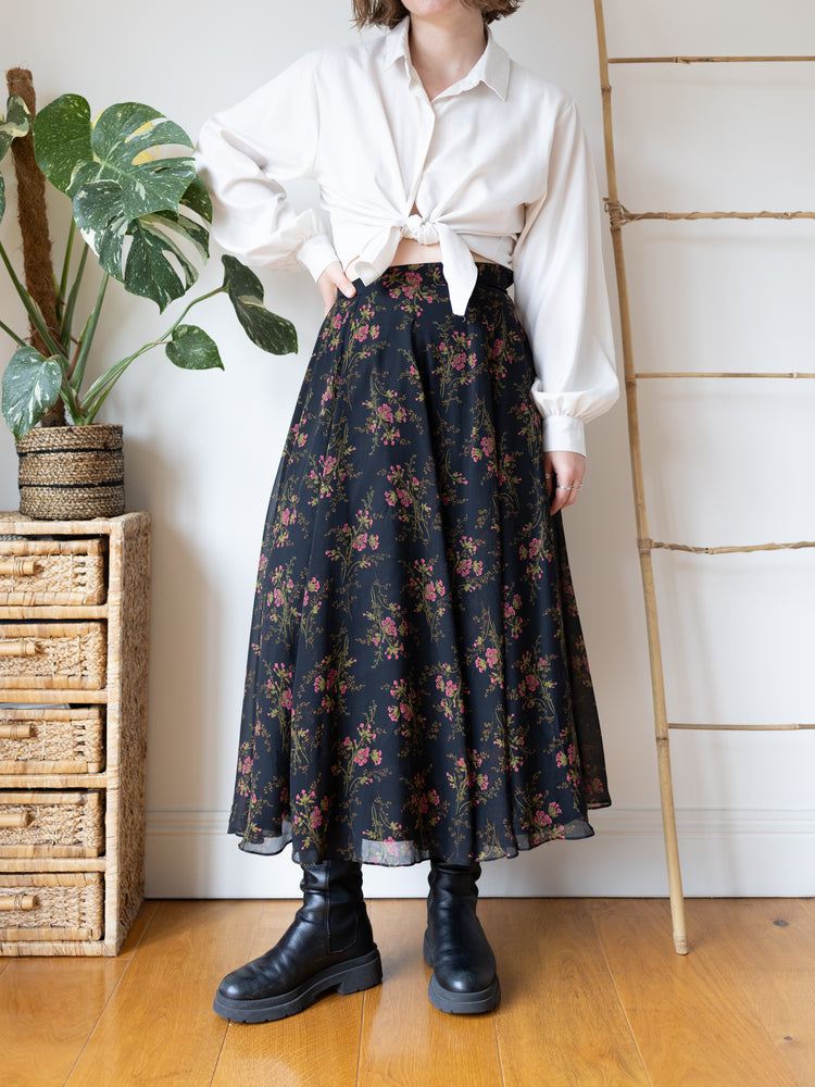 Laura Ashley Black Floral Maxi Skirt - 25"