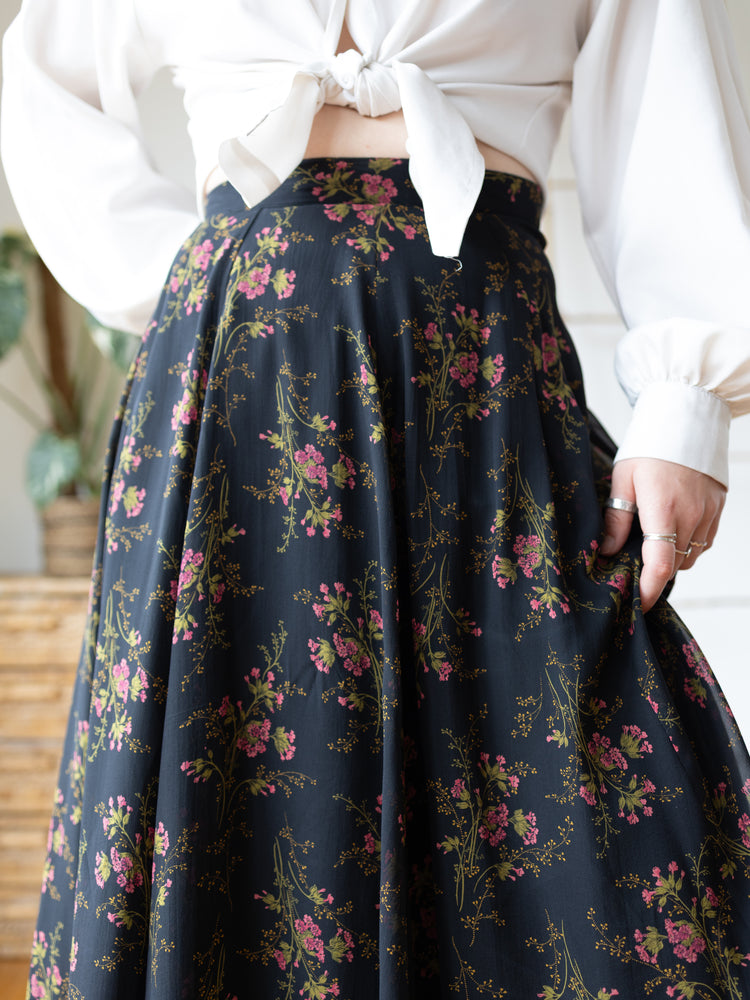 Laura Ashley Black Floral Maxi Skirt - 25"