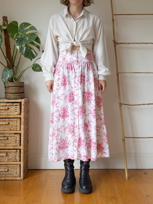 Laura Ashley Pink Floral Midi Skirt - 28"