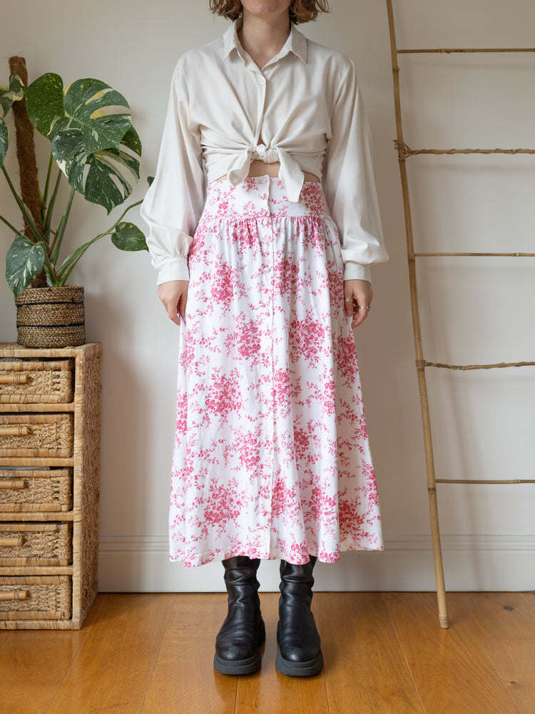 Laura Ashley Pink Floral Midi Skirt - 28"